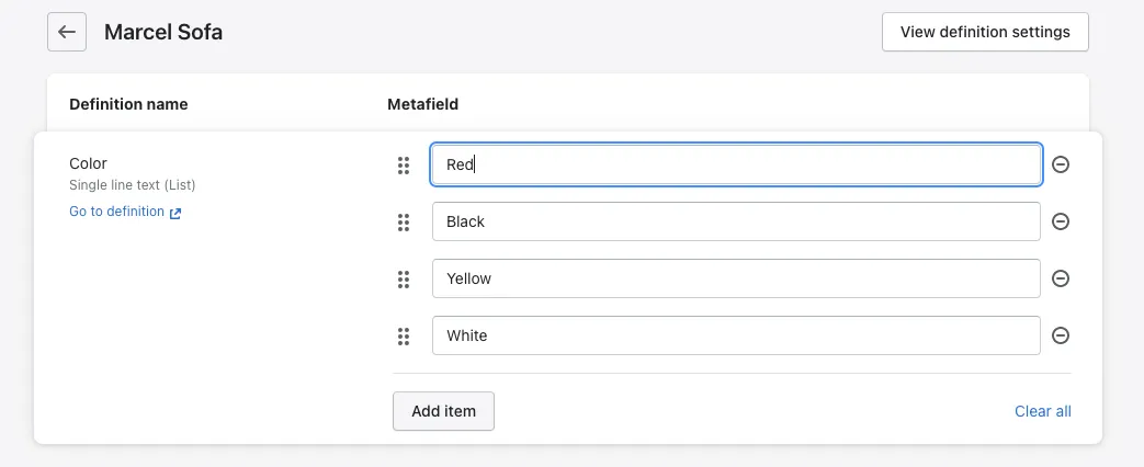 Adding separate color items