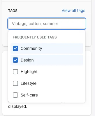 Blog tag section in admin