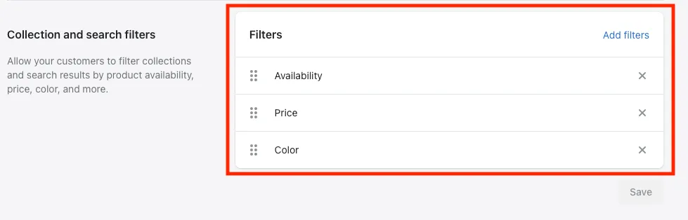 List of collection filters