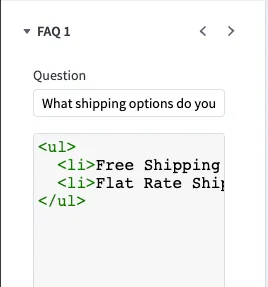 FAQ page with the first section of the page highlighted