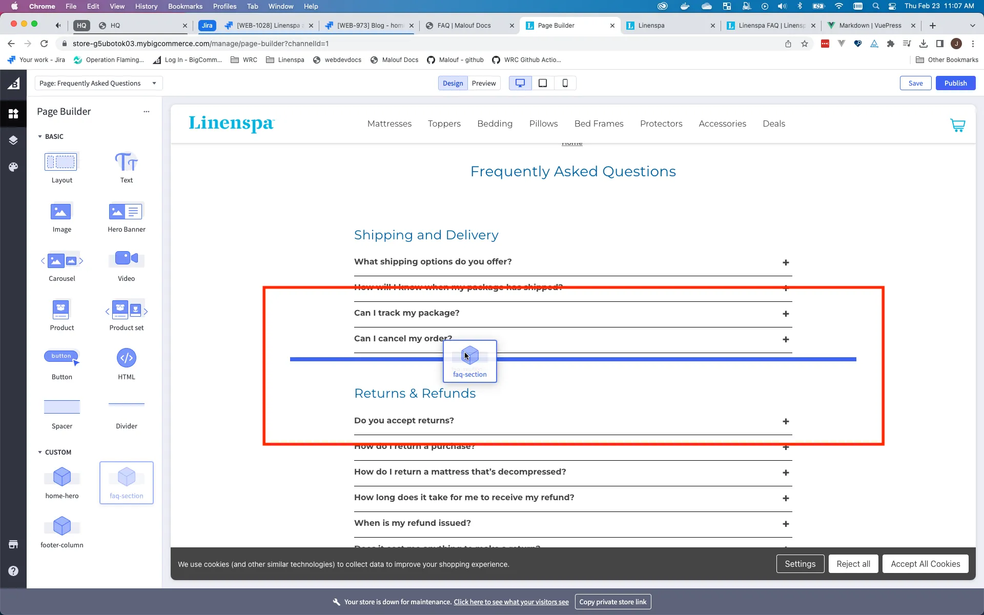 FAQ page with the first section of the page highlighted