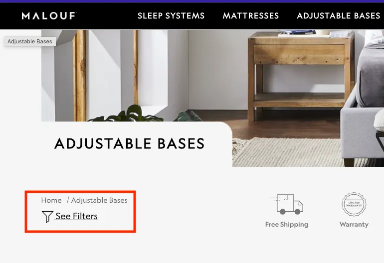select filter on shop all