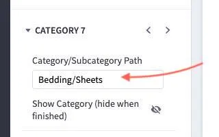 setting the correct category/subcategory path