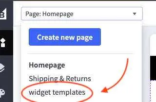 Changing the page to the widget templates page